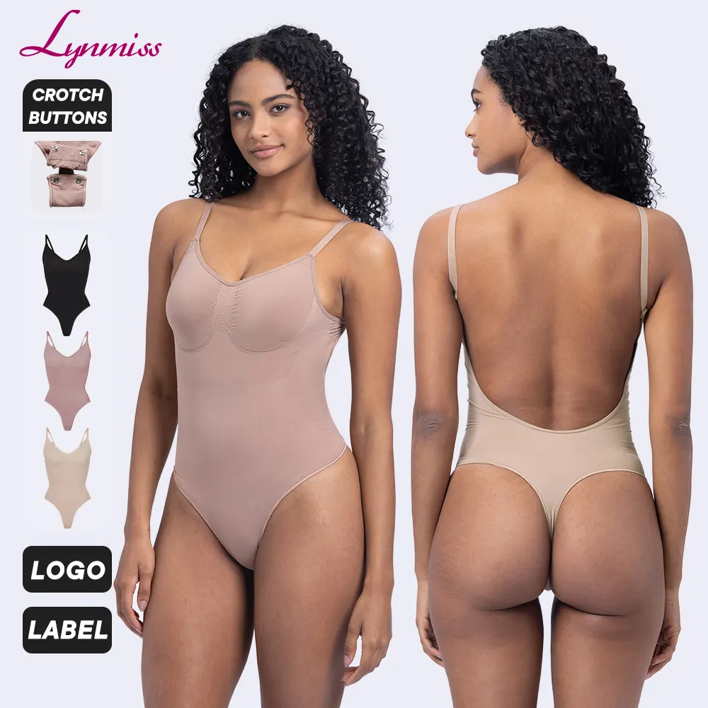 Pembentuk tubuh punggung terbuka wanita grosir bodysuit thong kontrol perut mulus shapewear untuk wanita