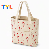 Sac fourre-tout en toile de coton écologique multi-poches, imprimé canne à sucre, sacs de courses réutilisables, sac cadeau de Noël, logo personnalisé