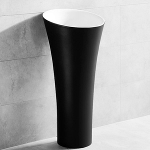<b>Round</b> Ceramic Pedestal <b>Basin</b> Single Hole One Piece Freestanding Washbasin For Bathroom Household Use - Product Image 1