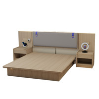 Juego de Dormitorio Moderno y Ecológico para Hotel, con Base de Cama de Plataforma, Panel de MDF, Cabecera y Mesita de Noche, Estructura de Madera, para Apartamento