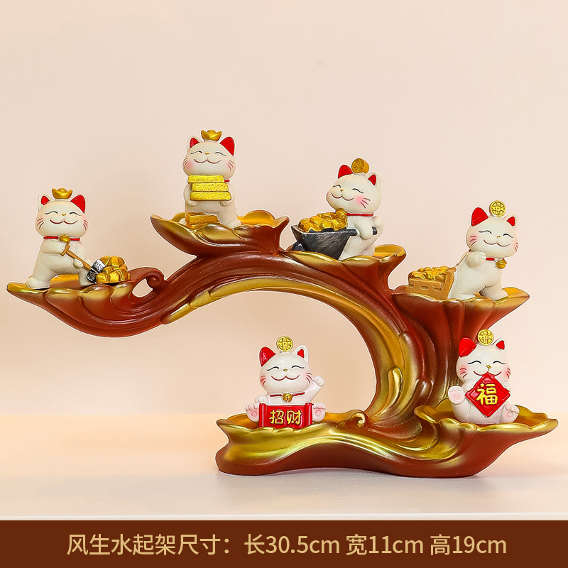 Juego de 6 piezas Lucky Cat [D] Soporte de exhibición Ruyi
