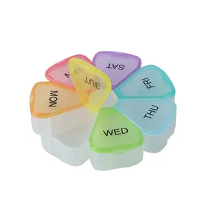 Nice flower shape 7 days weekly pill box case storage fancy plastic box mini decorative cases boxes container