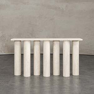 Table console en marbre Verde <span class=keywords><strong>Alpi</strong></span> de luxe, pieds cylindriques géométriques modernes, table d'entrée pour couloir, meubles en pierre naturelle - Product Image 6