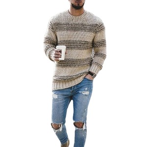 Pull rayé pour homme, coupe ajustée, col rond, manches longues, tricot, automne-hiver, mode jeune, style européen et américain - Product Image 5