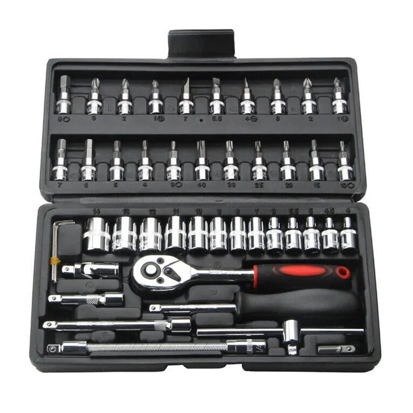 46-Piece 1/4-inch Screwdriver Drive Socket Bit Set Ratchet Wrench Tools Kit for Auto Repairing
