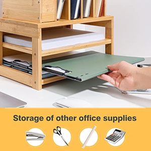 Organisateur de bureau en bambou à 3 niveaux, porte-fichiers, rangement de bureau avec compartiments réglables pour le rangement à domicile, tiroir en bambou - Product Image 4