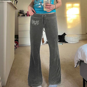 Pantalones de Terciopelo con Pedrería para Mujer, Pantalones Casuales con Cordón Ajustable, Estilo Retro Y2K, Pantalones Largos de Estilo Urbano Vintage para Mujer - Product Image 6