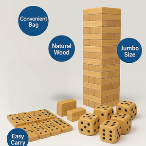 Ensemble de jeu de plein air de taille personnalisée pour la famille comprenant 45 blocs de tour de culbutage en bois 28 jeux de dominos 6 dés géants - Product Image 5