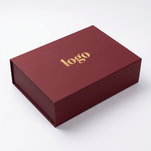 Boîte cadeau magnétique écologique de luxe en bordeaux rouge, logo en feuille d'or, estampage à chaud, laminage mat, emballage rigide <span class=keywords><strong>personnalisé</strong></span> - Product Image 1