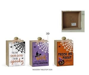 Letrero de caja de bloques de madera con diseño de <span class=keywords><strong>Halloween</strong></span> decorativo inspirador para decoración del hogar, arte de escritorio y puerta, artesanías de madera y cajas de madera - Product Image 2