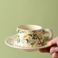 Ensemble de thé et de café de style nordique, luxueux, imprimé de fleurs, écologique, sans BPA, pour le goûter, le petit-déjeuner à la maison, tasse pour couple, cadeau exquis