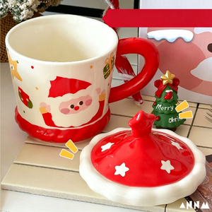 Mug à café en céramique de Noël de 480 ml avec couvercle - Passe au lave-vaisselle et au micro-ondes, sans danger pour les aliments, réutilisable, cadeau promotionnel - Product Image 5