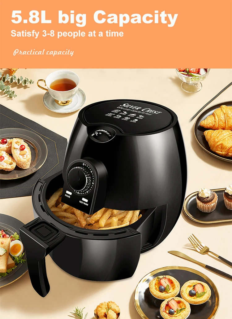 Big Capacity 5.8L Electric Cooker Steam Silver Crest Air Deep Fryer Machine Without Oil Air Fryers