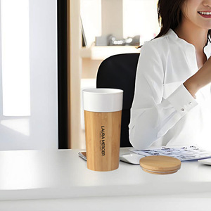 Lara Merci Bamboo Coffee Cup 500Ml Portable Travel Mug With White Porcelain Inner Anti Scalding Design - Product Image 3