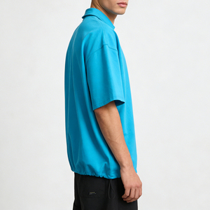 Polo Oversize da <span class=keywords><strong>Uomo</strong></span> in <span class=keywords><strong>Turchese</strong></span> - Orlo con Coulisse Regolabile, Top Casual Streetwear a Maniche Corte con Logo Personalizzabile - Product Image 3