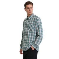 Kemeja Denim Flanel Pria Kasual Tebal Motif Kotak-Kotak Lengan Panjang Kancing Depan Desain Anti-Pilling Retro