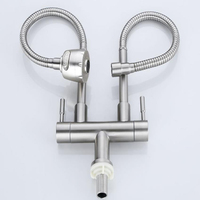 Robinet d'évier de cuisine universel pivotant en acier inoxydable 304 à eau froide, double sortie, pour bac à légumes
