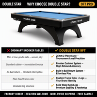 Table de billard snooker personnalisable de 9 pieds avec plateau en ardoise de 25 mm en 3 parties, pieds en bois massif, système de retour de balles de qualité supérieure