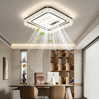 Ventilateur de plafond sans pales moderne avec moteur DC 120W*2, en fer et acrylique noir/blanc, éclairage LED, télécommande et réglage des couleurs