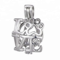 Vente en gros pendentif médaillon en argent 925 avec empreinte de patte et perle d'amour en vrac avec placage de rhodium pour cadeau