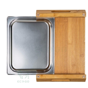 Planche à découper rectangulaire en bambou avec rainure à jus et tiroir - Product Image 6