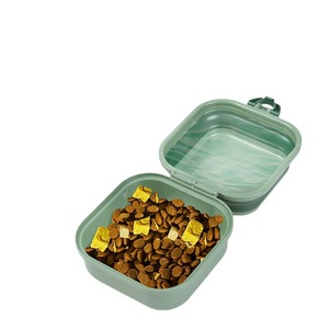 Tazón plegable para perros y gatos, contenedor portátil de comida y agua para viajes al aire libre, forma cuadrada con tapa - Product Image 1