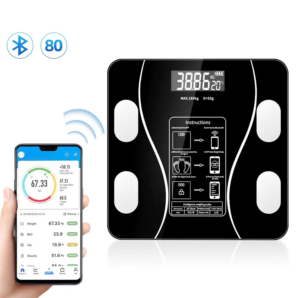 Digital Lcd Display 180kg Health Weighting Scales Smart Body Scales Bt App Control Body Fat Scale