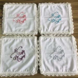 Pañuelo de algodón de bambú de alta calidad, bordado suave, personalizado, con borde de encaje, <span class=keywords><strong>para</strong></span> novio de boda - Product Image 3