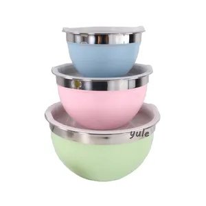 China Factory High Quality 3-piece Set Custom Color Stainless Steel Mixing Bowl With Lid for Kitchen 304/201SS