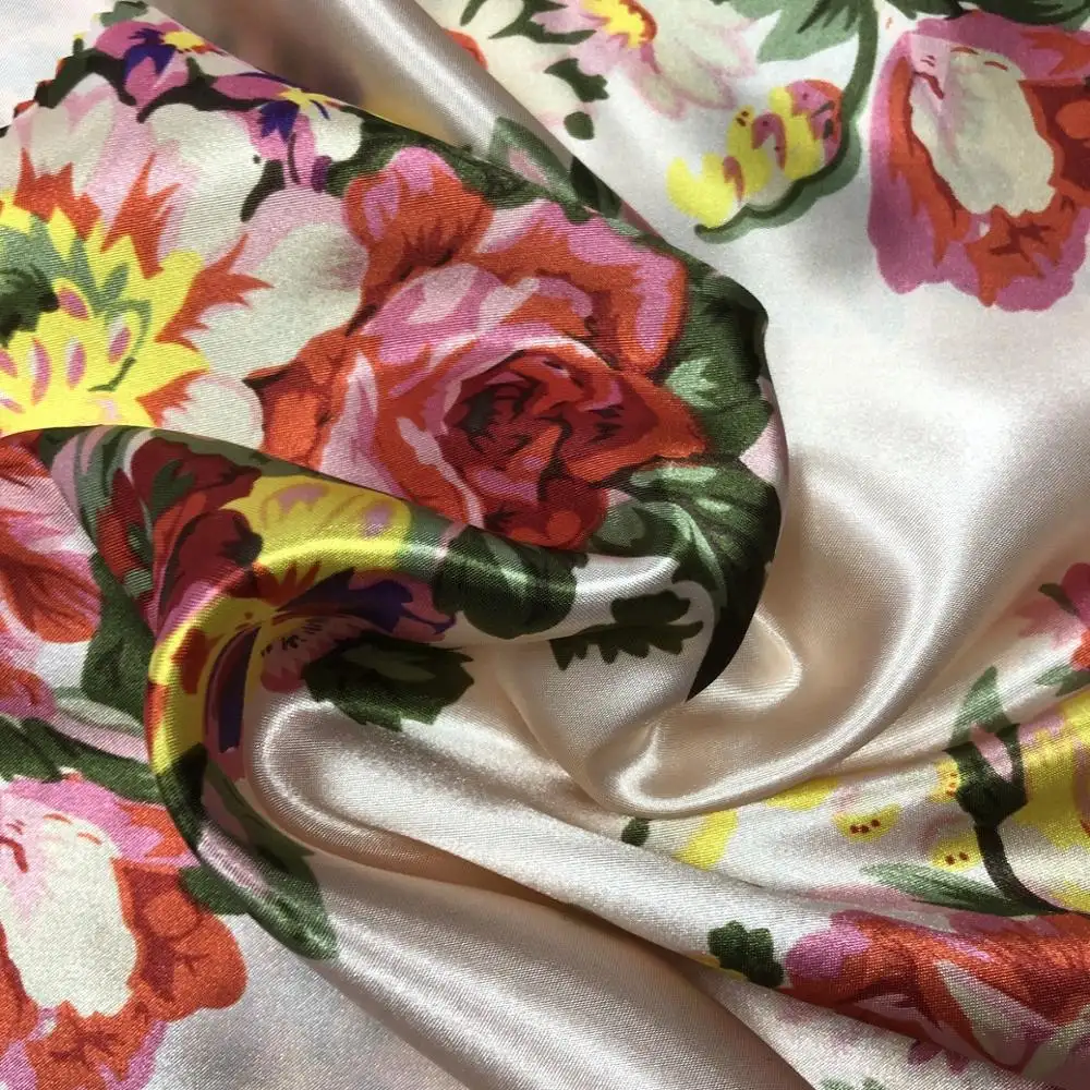 Tissu en Satin Polyester pour femmes, vêtements, motifs floraux, imprimé, vente en gros, nouvelle collection