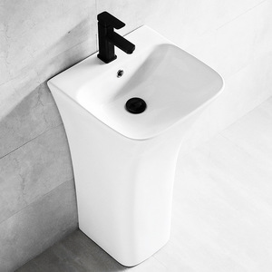 Lavabo de Cerámica con Pedestal, de Una Pieza, con un Solo Orificio, Forma Irregular, Fácil de Limpiar - Product Image 2