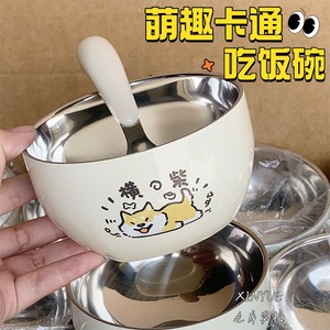 Bol en acier inoxydable pour enfants, motif de dessin animé, bol à soupe épaissi anti-brûlure, vaisselle pour bébé de 1 à 2 ans - Product Image 5