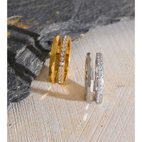 Bague JINYOU 8033 tendance en acier inoxydable plaqué or PVD, double couche, zircon cubique uni, creuse, pour cadeau