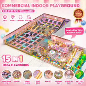 Aire de jeux intérieure ignifuge pour usage commercial avec toboggan et structure d'escalade pour la zone enfants des supermarchés - Product Image 1