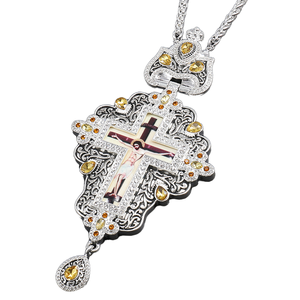 ZD046 Collar con Cruz Pectoral de Obispo Ortodoxo Europeo, Chapado en Plata de Aleación, para Ordinación de Sacerdotes Nuevos, con Piedras de Colores - Product Image 1