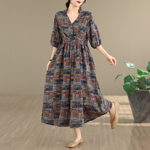 Nouvelle Robe Longue d'Été 2026 en Coton et Lin à Imprimé Floral, Style <span class=keywords><strong>Chic</strong></span> Français, Taille Haute Nouée, Grande Taille, Vente en Gros - Product Image 3