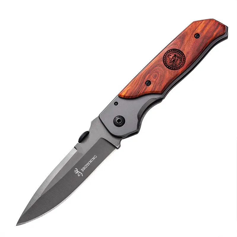 Stainless steel Hunting Folding Handy Pocket Knife wigh Red Exquisite Wooden Handle