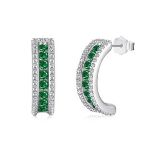 Dylam Luxurious 925 Sterling Silver Rhodium Plated Eternity <b>Emerald</b> Green 5A Cubic Zirconia Hoop <b>Stud</b> Earrings for Women Jewelry - Product Image 1
