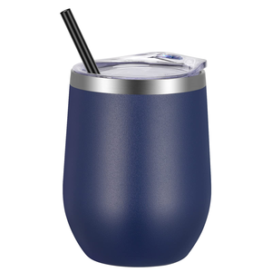 Personalized Classic 12 Ounce 12oz Egg Shape Stainless Steel Wine Glass Tumbler with Straw - Product Image 1