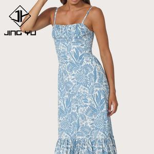 Nuevo Vestido Casual con Estampado Botánico, Diseño Plisado con Dobladillo con Volantes, Vestido Maxi de Algodón Orgánico Personalizado - Product Image 4