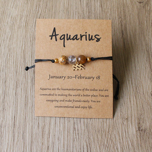 Nuevo estilo de moda pulsera tejida a mano de <span class=keywords><strong>piedra</strong></span> natural con tarjeta de papel de signo del zodiaco para mujeres al por mayor. - Product Image 5