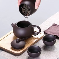 Service à thé de voyage en céramique écologique Pangu Zisha, sac portable, une théière, quatre tasses, théière d'extérieur
