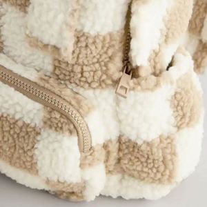 Customized Lambwool Fur <b>Backpack</b> Kids Neutral Check <b>Backpack</b> Kids Plush <b>Backpacks</b> - Product Image 3
