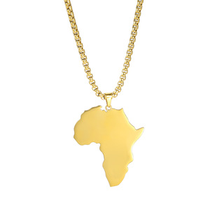 Collar con Colgante de Mapa de África en Acero Inoxidable Chapado en Oro de 18K con Cadena de Caja |   Opciones de Mapas Personalizados - Product Image 1