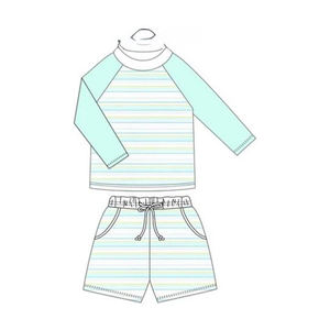 Trajes de Baño Personalizados para Bebés Niños, Pantalones Cortos de Baño Casuales con Estampado de Rayas Azul Cielo, Primavera-Otoño, Algodón y Elastano - Product Image 3