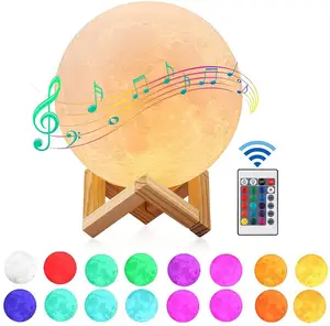 2022 Diskon Besar Led 15CM 16 Warna Musik Remote Control Sentuh Warna-warni Lampu Malam Bulan 3D dengan Bluetooth