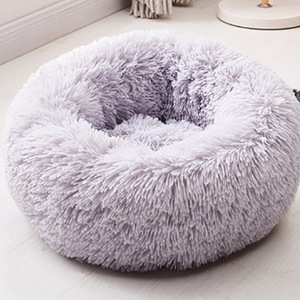 Kunst pelz Bequemes wasch bares super weiches Donut-Bett für große Haustier katzen Brown Round Custom ized Fluffy Plüsch Hund Anti-Angst-Bett - Product Image 1