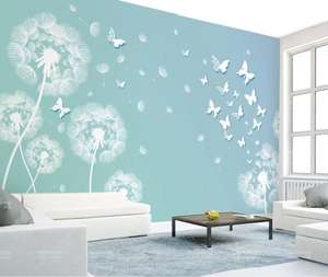 ZHIHAI Carta da Parati Murale 3D Semplice e Alla Moda con Motivo a Soffione e Farfalla Blu per Sfondo TV Rivestimento Murale 3D Effetto Invecchiato - Product Image 2