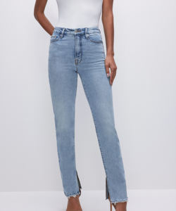 Calças de senhoras Straight Fit Denim <span class=keywords><strong>Jeans</strong></span> Para As Mulheres Cintura Alta Rasgado Fenda Hem Perna Reta <span class=keywords><strong>Jeans</strong></span> <span class=keywords><strong>Jeans</strong></span> Reta <span class=keywords><strong>Jeans</strong></span> - Product Image 1