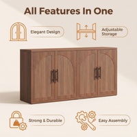 Buffet moderne en bois à 4 portes cannelées, armoire de rangement de 63 pouces avec portes cintrées pour salon, meuble TV pour la maison